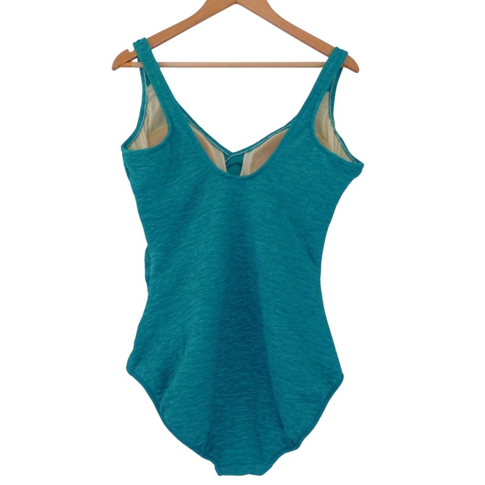 NEW Penbrooke Krinkle Size 20W Green faux Wrap One-Piece Swimsuit - Picture 4 of 4